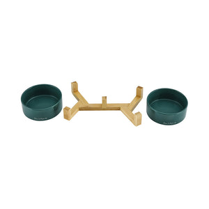 Coco Dual Pet Bowl With Wood Stand 5.11 In Green
