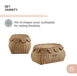 Sam's Pets Nest & Fetch 11"&14" Rattan Storage Basket Set in  Brown Oak