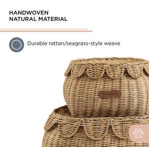 Sam's Pets Nest & Fetch 11"&14" Rattan Storage Basket Set in  Brown Oak