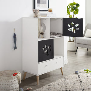 Convertible® 45" Black and White Cat Tree Shelf with Drawer