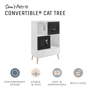 Convertible® 45" Black and White Cat Tree Shelf with Drawer