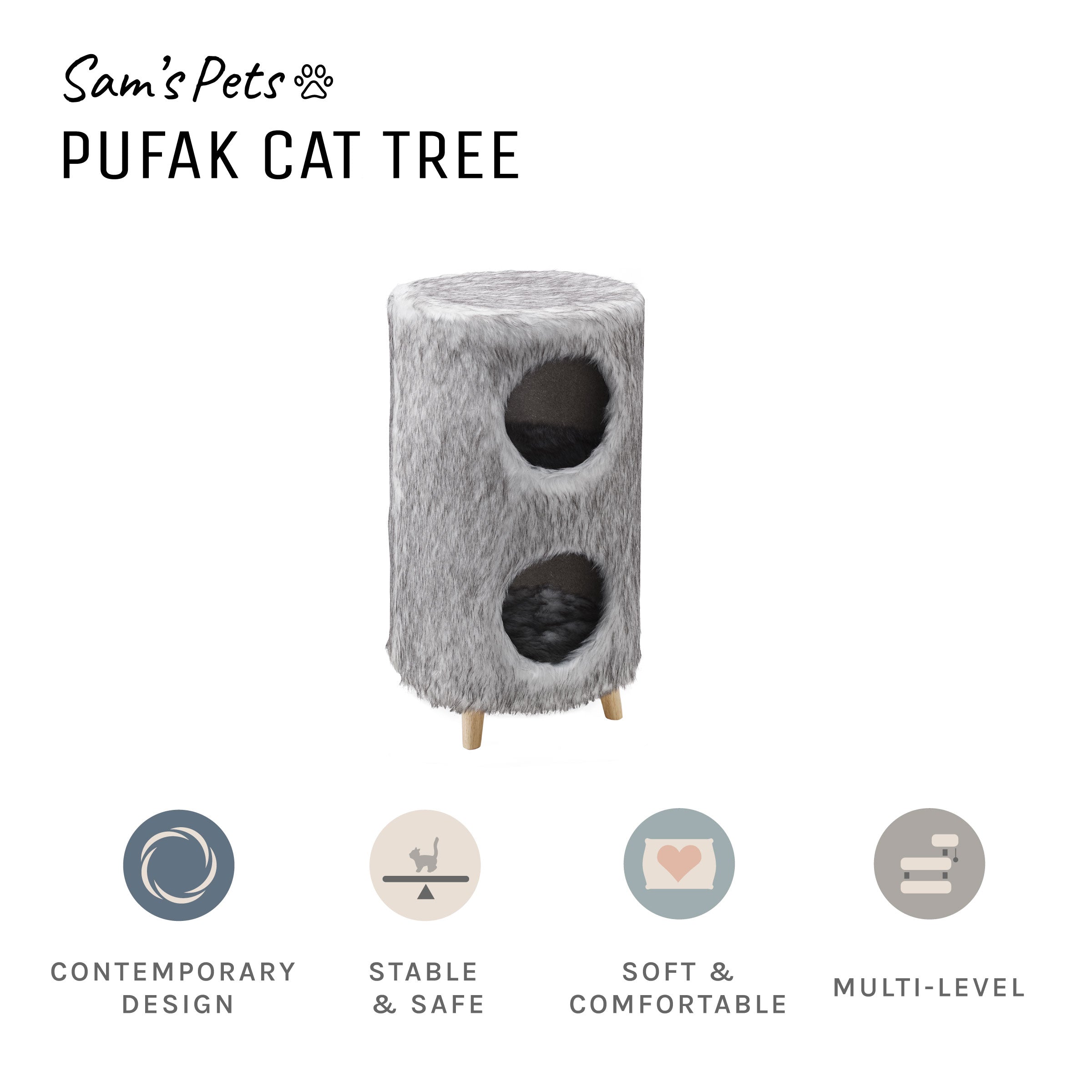 Cat Tree Cylinder  Gray Pufak 27"