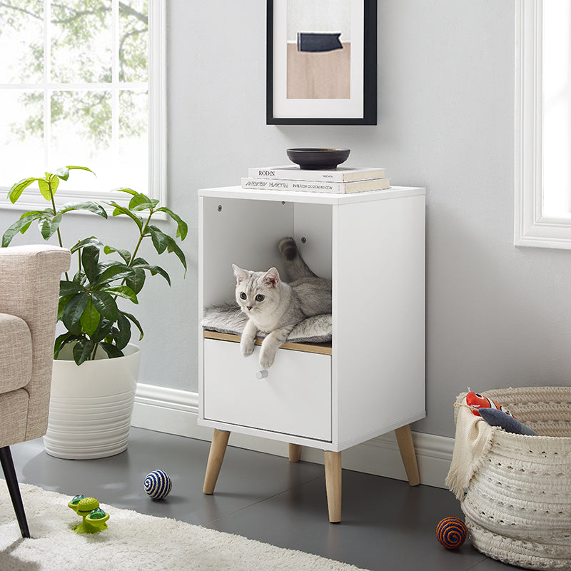Becky 28" White Single Rest Cat Tree With Drawer