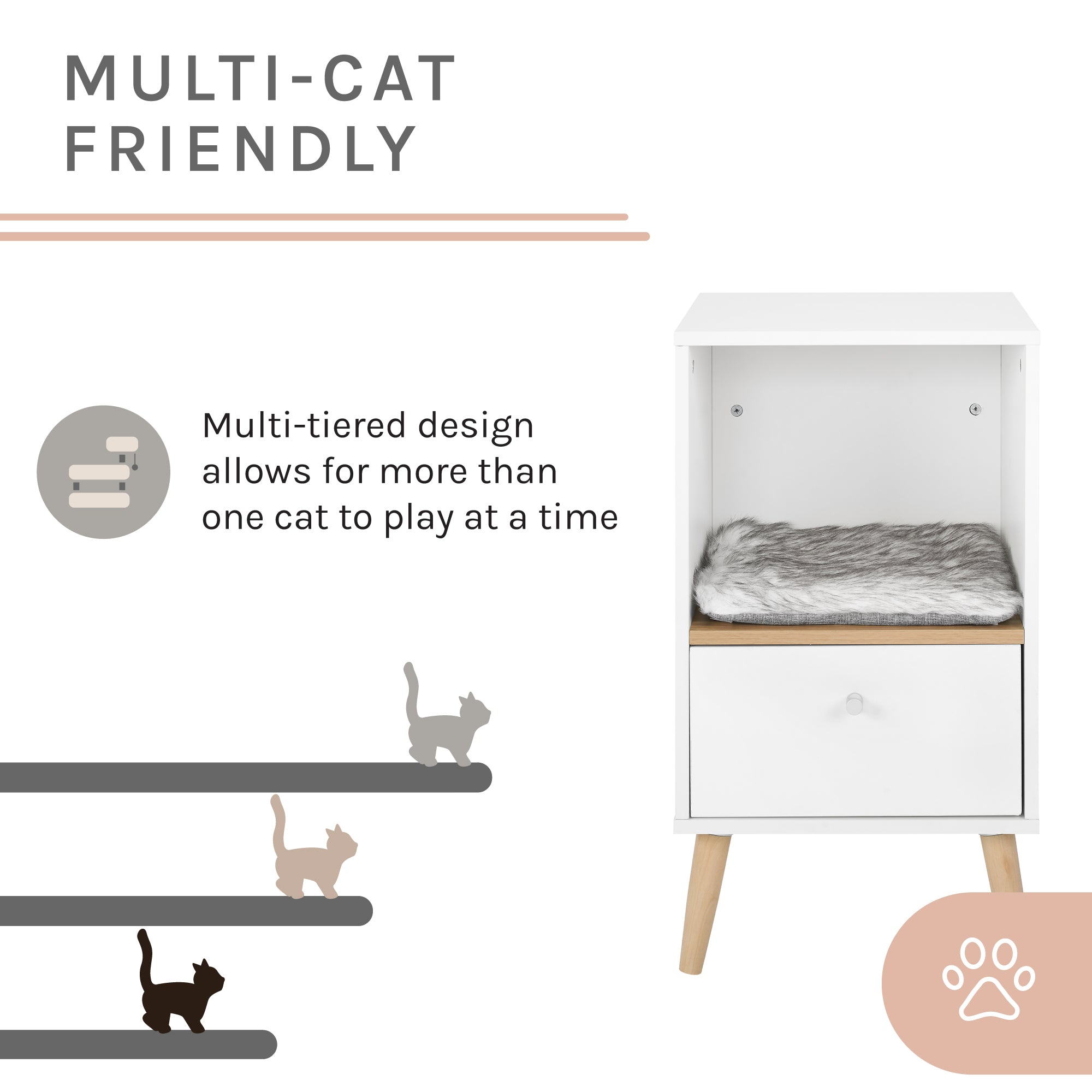 Becky 28" White Single Rest Cat Tree With Drawer