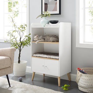 Becky 39" White single Rest Cat Tree Bookshelf with Drawer