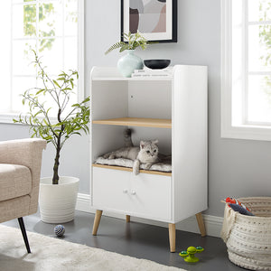 Becky 39" White single Rest Cat Tree Bookshelf with Drawer