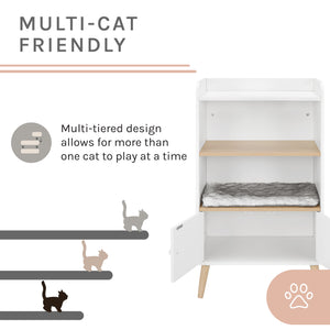 Becky 39" White single Rest Cat Tree Bookshelf with Drawer