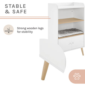 Becky 39" White single Rest Cat Tree Bookshelf with Drawer