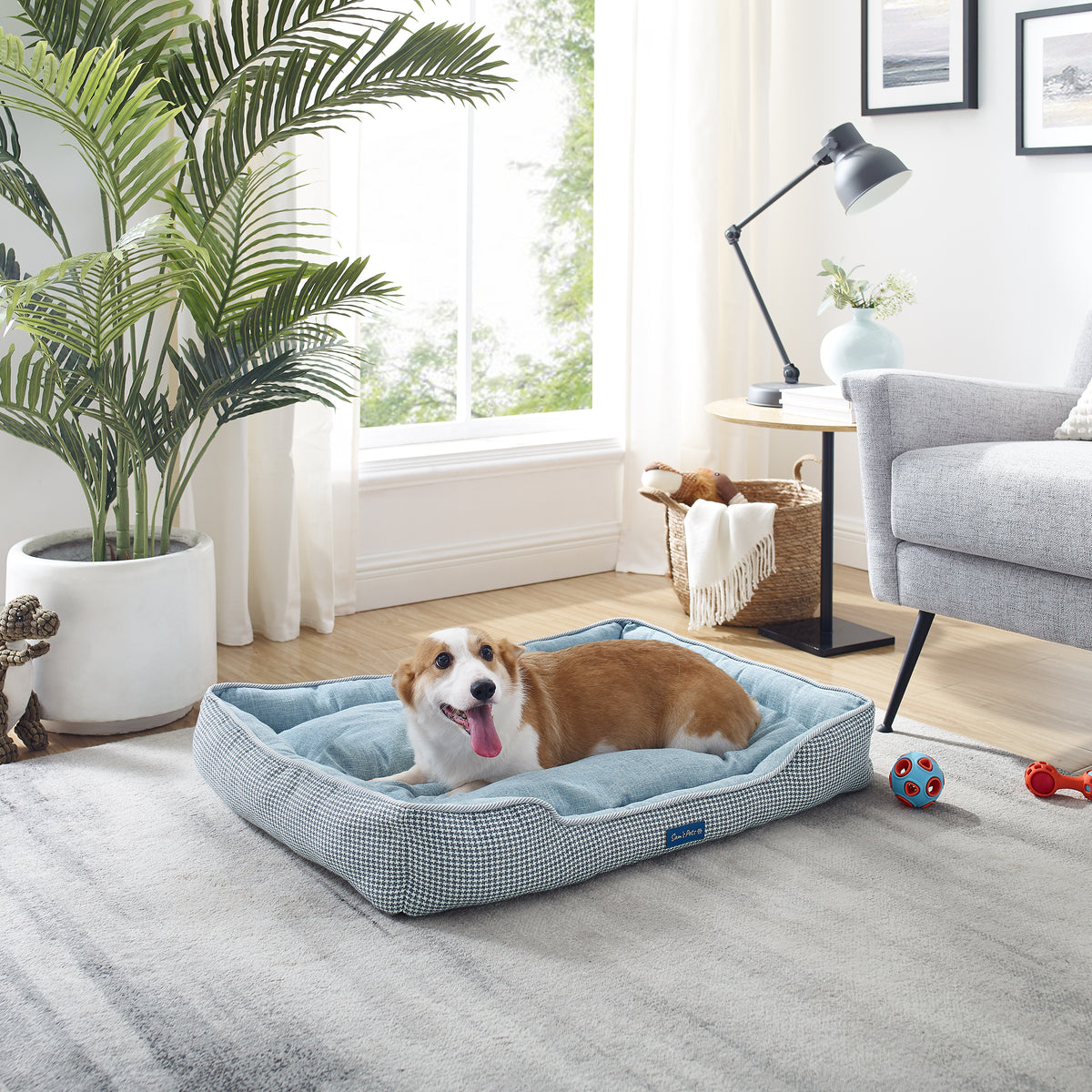 Arlo® Large Blue Plaid Dog Bed