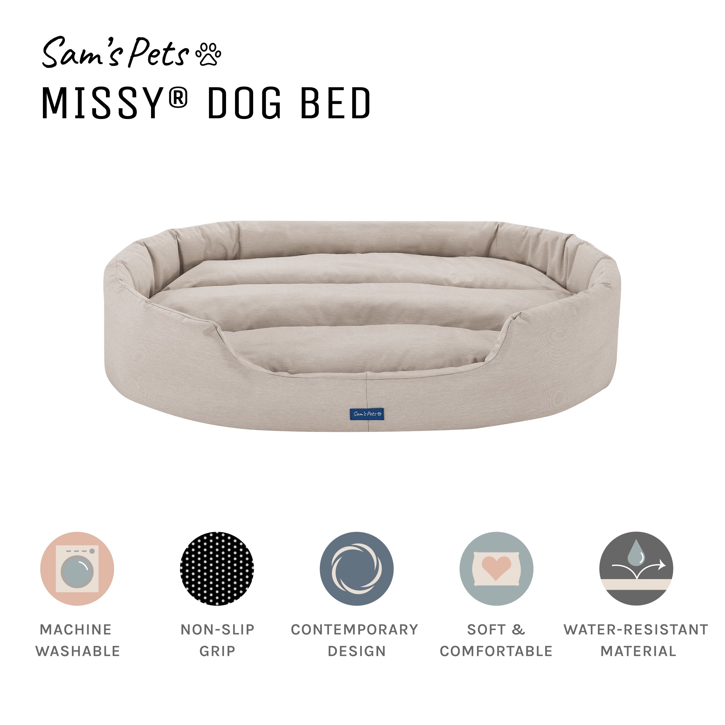 Missy® Large Beige Round Dog Bed