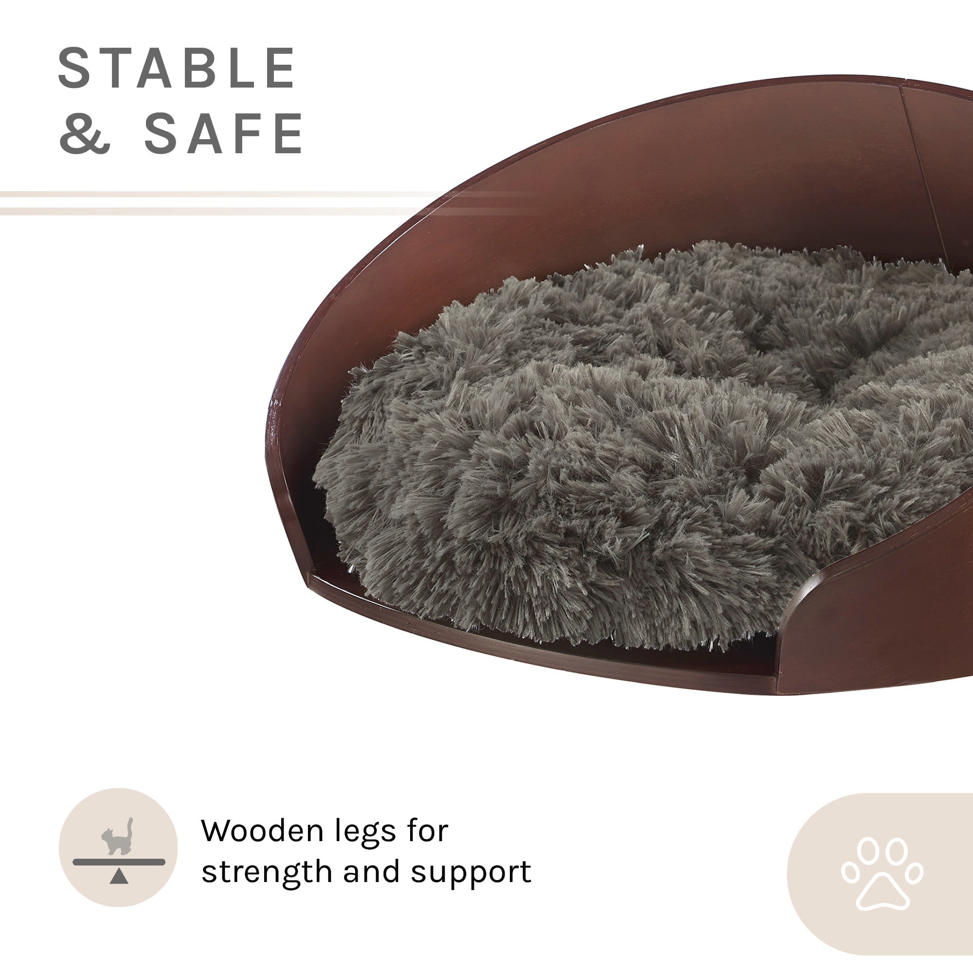 Kuai Cat Bed Bent Wood Faux Fur Small Dark Brown