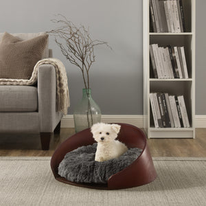 Kuai Dog Bed Bent Wood Faux Fur Small Dark Brown