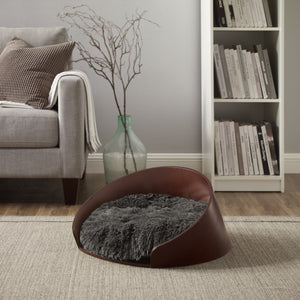 Kuai Dog Bed Bent Wood Faux Fur Small Dark Brown