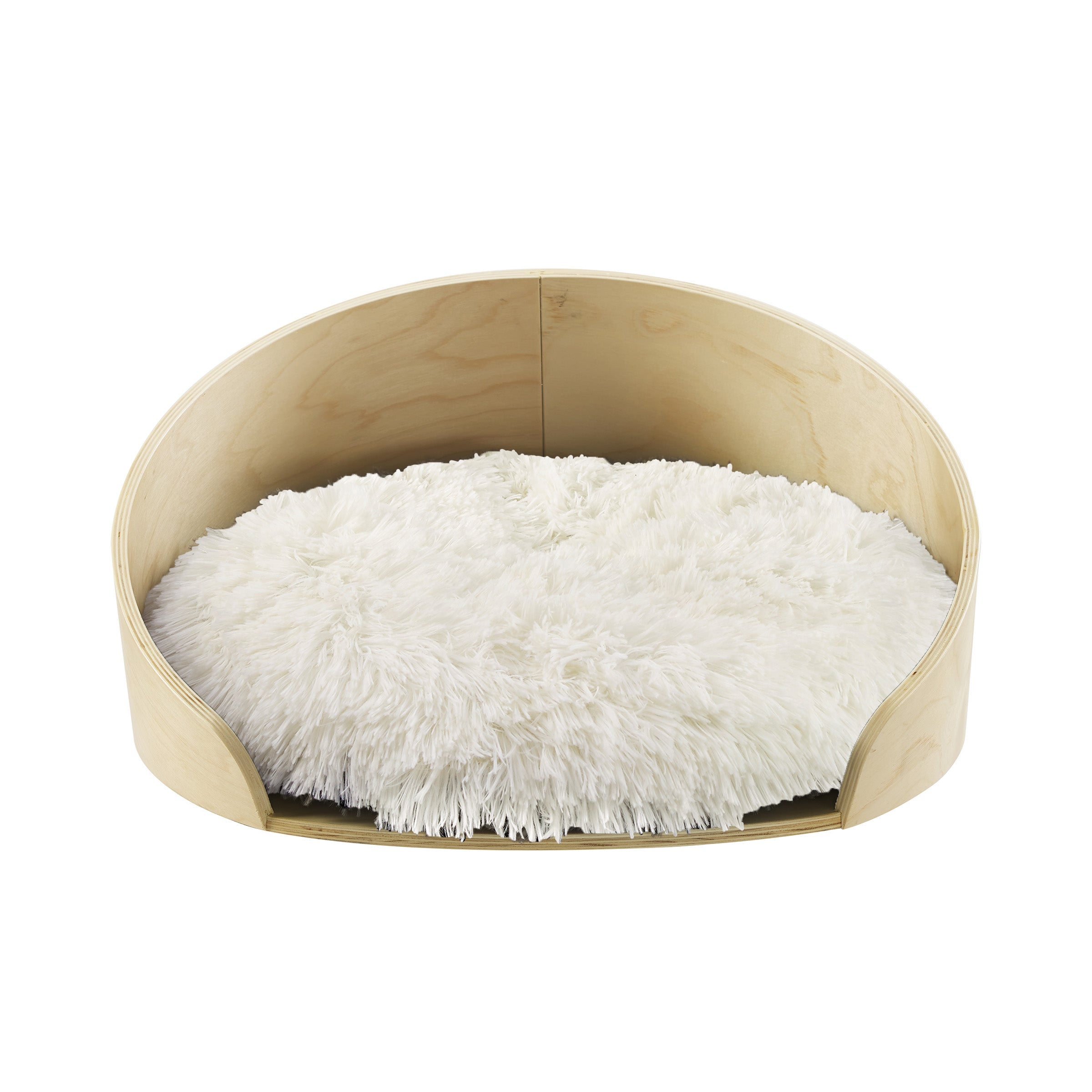 Kuai Cat Bed Bent Wood Faux Fur Small Light Brown